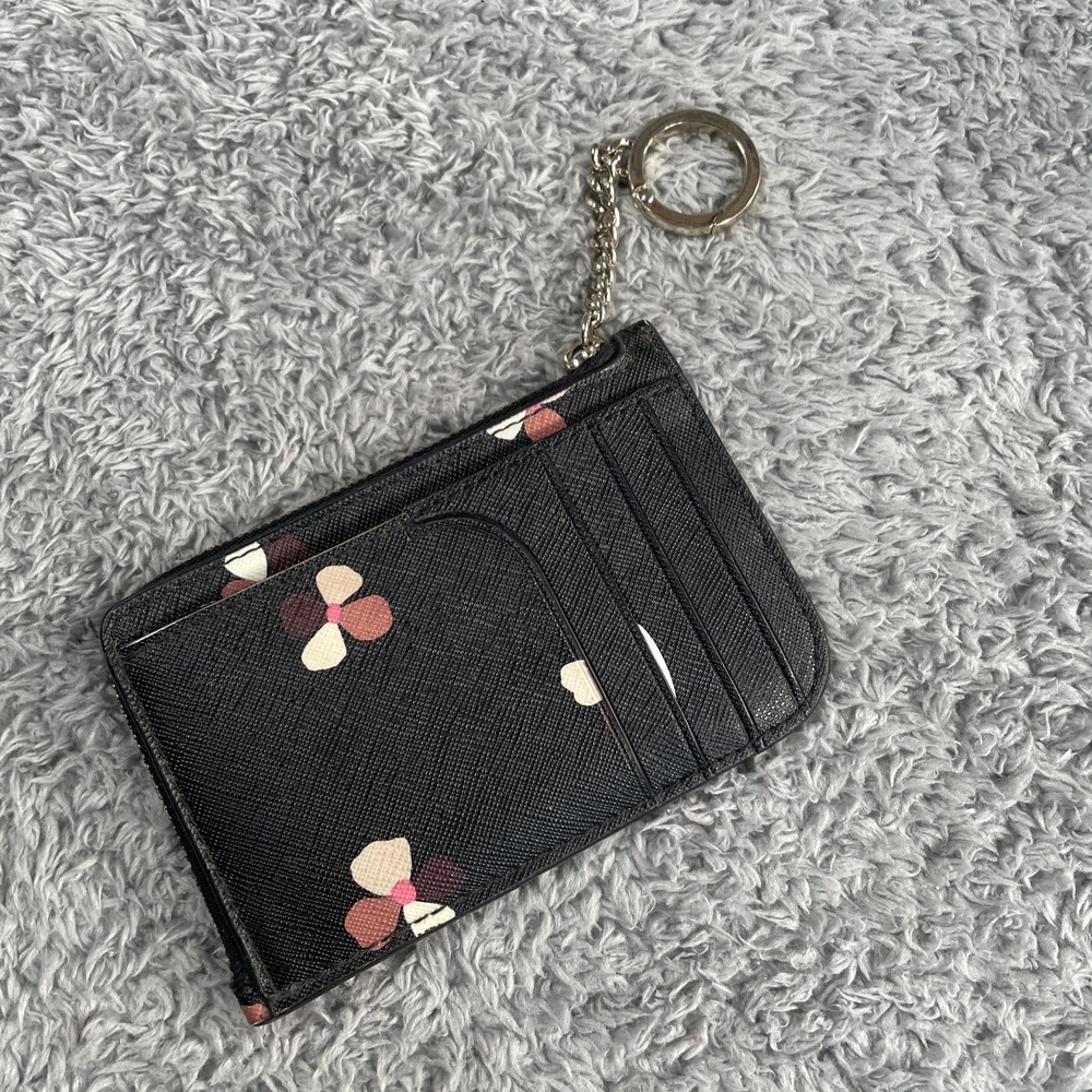 Kate Spade Floral l-zip Card Holder Dusk Buds W/ Keychain Small Wallet - Picture 6 of 16